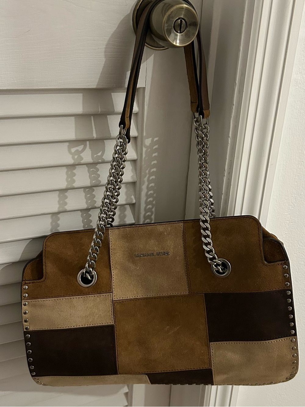 Michael Kors, large patchwork, suede satchel/shoulder bag